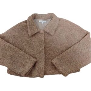 Fuzzy Faux Sherpa Fleece Cropped Lined Jacket Large NWOT Teddy Jacket